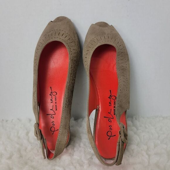 Pas de Rouge Women's Size 6 Suede Millie Peep Toe Tan Heel - Picture 5 of 10